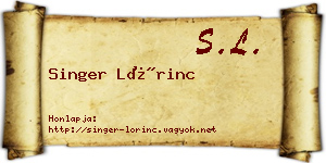 Singer Lőrinc névjegykártya